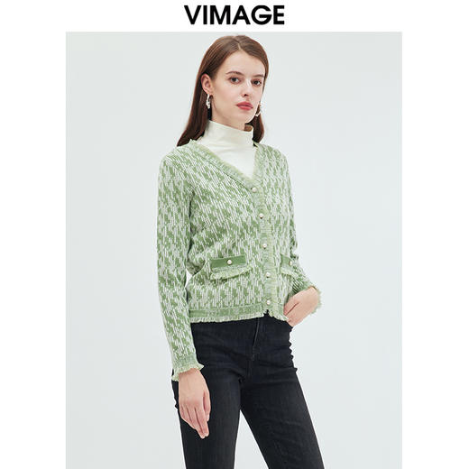 VIMAGE纬漫纪秋季新款羊毛时尚通勤气质百搭短款针织开衫VC2301216 商品图2
