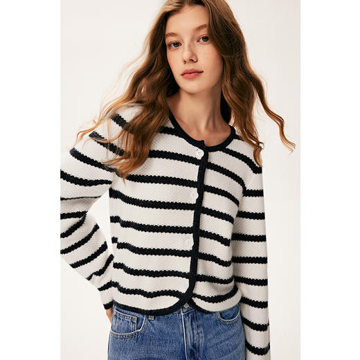 【严选】诗凡黎冬特色小廓形撞色边圆领开衫7E9233151 商品图1