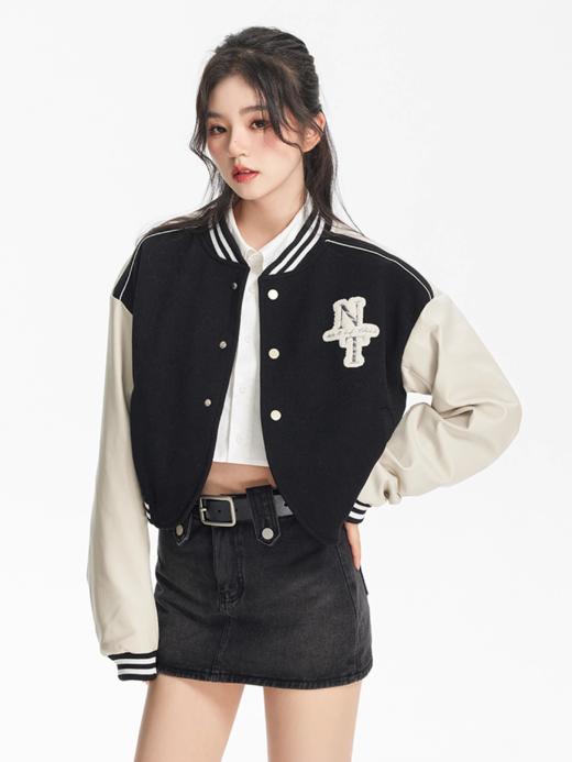 NTOT/NOTWT22182/弧形下摆撞色拼接短款棒球服 商品图2