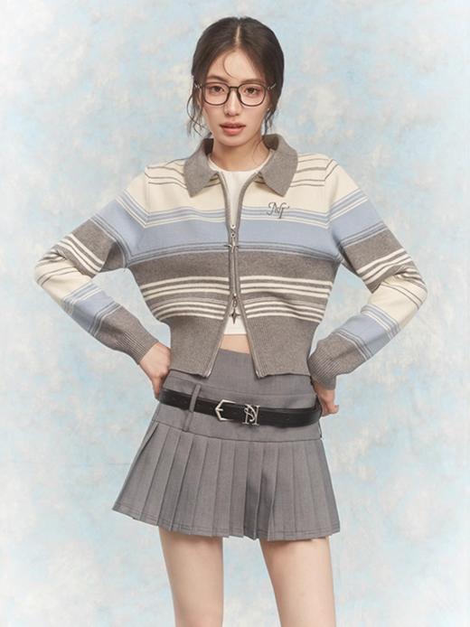 NTOT/NOTWT23237/双开拉链灰蓝针织开衫 商品图0