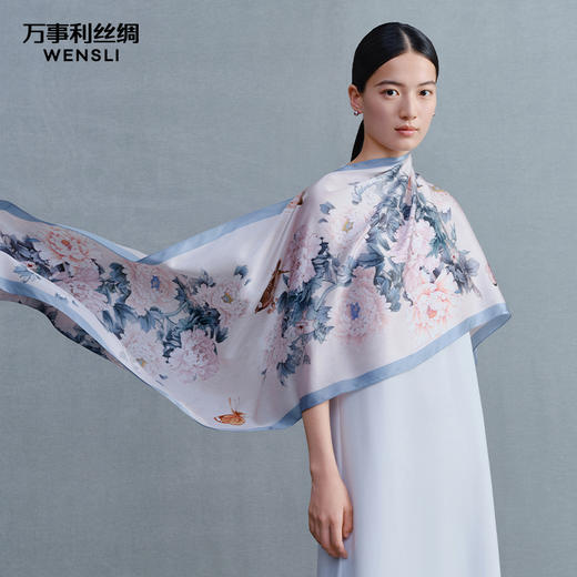 万事利“粉黛无双”双面印花长巾 商品图0
