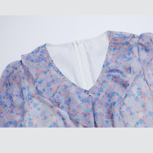 司歌波点荷叶雪纺显瘦中袖连衣裙A881276 商品图1