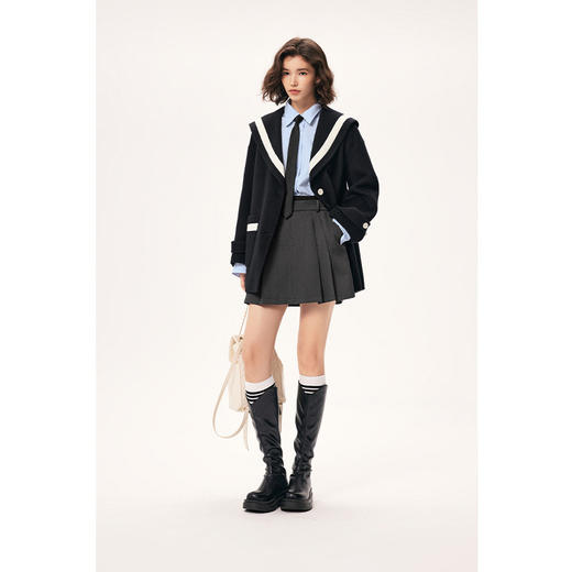 【严选】诗凡黎冬学院风海军领设计撞色边设计双面呢大衣SE9170091 商品图2