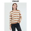 VIMAGE纬漫纪秋季新款100%棉羊毛撞色条纹显瘦百搭基础简约针织衫VC2301210 商品缩略图7