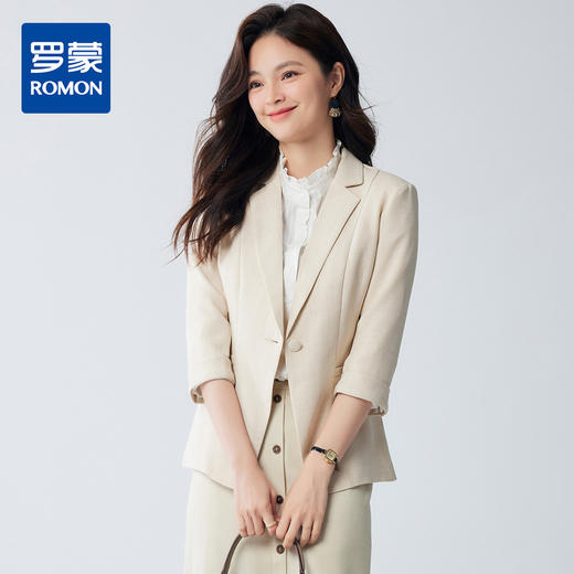 【时尚百搭】罗蒙女式西服简约知性优雅通勤气质七分袖西服外套女 商品图0