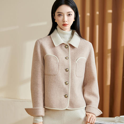 米思阳2025冬季新款气质减龄直筒毛呢外套100%绵羊毛短款上衣1228 商品图0