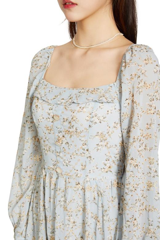 Le Malene 浅蓝色碎花雪纺连衣裙 9598 商品图3