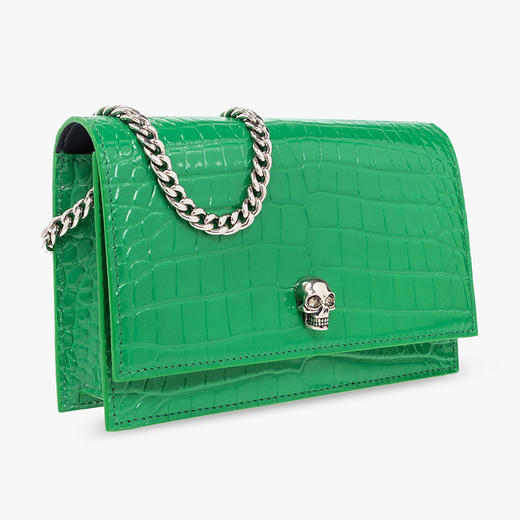 ALEXANDER MCQUEEN 亚历山大.麦昆 女士鳄鱼纹皮革 Skull 单肩包 绿色 613088 1HBUC 3510 商品图1