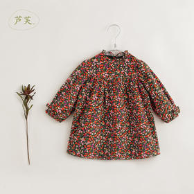 【马克珍妮 芦芙】秋装新款 女童灯芯绒碎花满印A版连衣裙231559