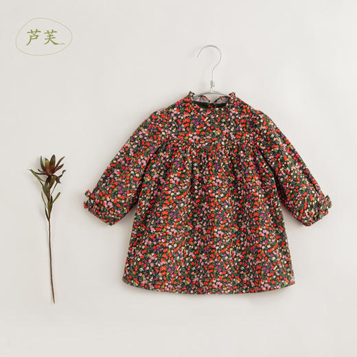 【马克珍妮 芦芙】秋装新款 女童灯芯绒碎花满印A版连衣裙231559 商品图0
