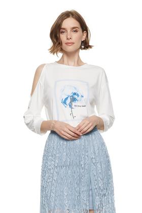 SUMMER & SAGE 不对称挖肩印花T恤 7522