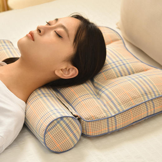 英伦格纹模块枕头分区护颈椎枕头纯全荞麦壳助睡眠 商品图0