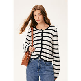 【严选】诗凡黎冬特色小廓形撞色边圆领开衫7E9233151