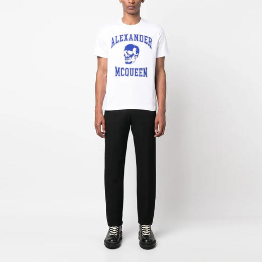 ALEXANDER MCQUEEN 亚历山大.麦昆 男士学院运动风圆领短袖T恤 白色 759442 QVZ29 0900 商品图3