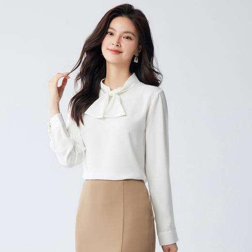 【简约优雅】罗蒙女士长袖衬衫蝴蝶结领口知性大方时尚通勤长袖衬衫女 商品图1