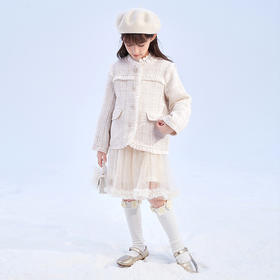 笛莎Deesha 童装女童外套2023冬季新款木耳边金丝格纹小香外套