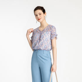 司歌雪纺荷叶V领显瘦上衣T881274