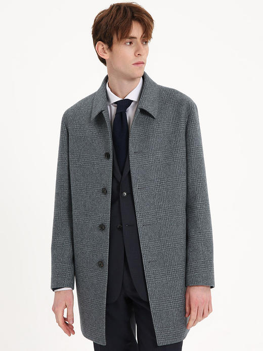 callisto灰色绵羊毛棋盘格翻领大衣 FSFEC108C GY 商品图0