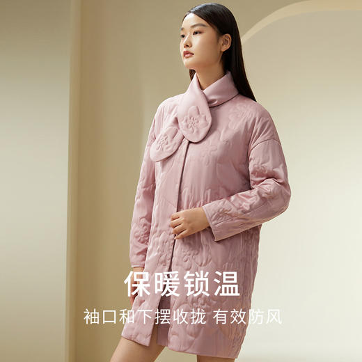 金三塔桑蚕丝夹棉睡袍女士秋冬保暖柔软带围脖加厚款可外穿家居服  YSFDD102 商品图2