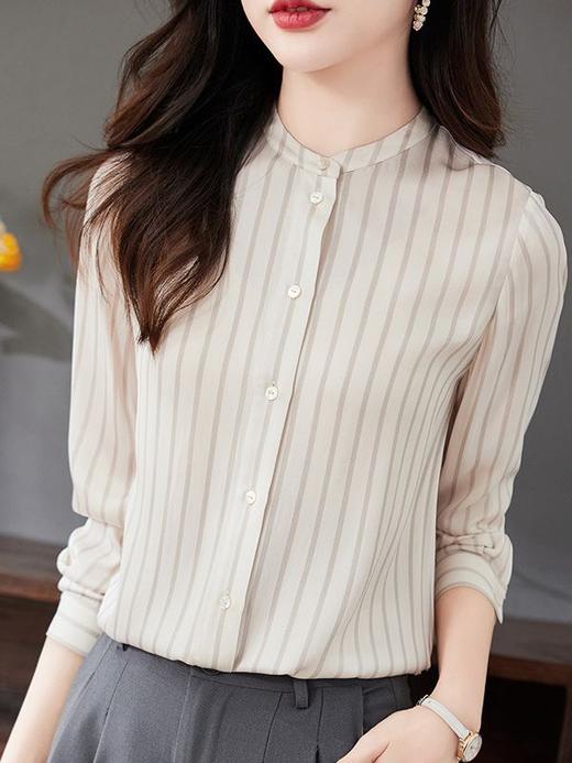 LS-9020重磅丝绸条纹真丝衬衫2023秋季新款通勤小衫气质桑蚕丝上衣 商品图1