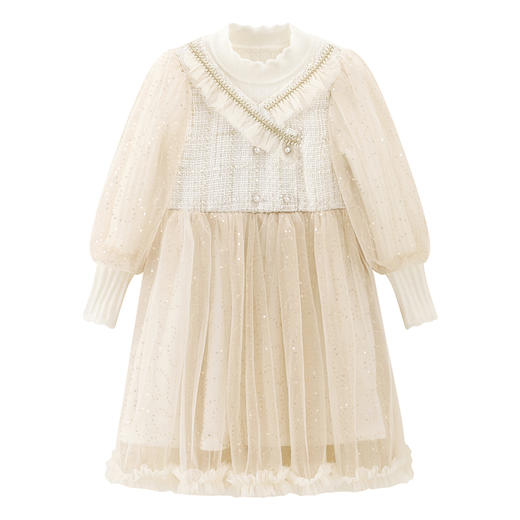 笛莎Deesha 童装女童连衣裙2023冬季针织香风拼接网纱连衣裙 商品图4