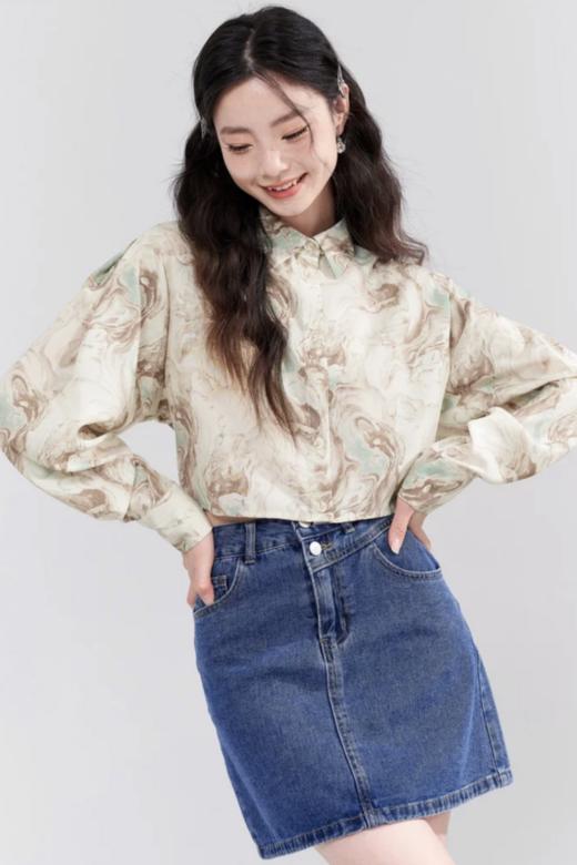 WESTLINK/西遇 艺术抽象印花长袖百搭衬衫上衣 17105 商品图6