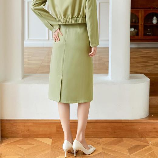 百姿 秋季新品经典百搭纯色后开叉半身裙通勤风高腰口袋包臀裙 商品图3
