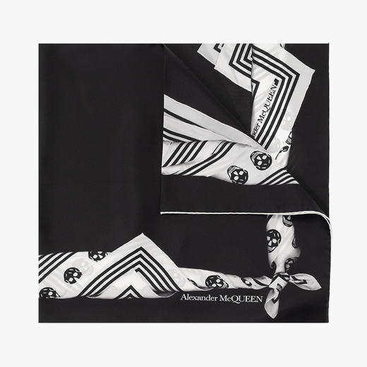 ALEXANDER MCQUEEN 亚历山大.麦昆 女士真丝黑色徽标围巾 混色 738042 3001Q 1077 商品图0