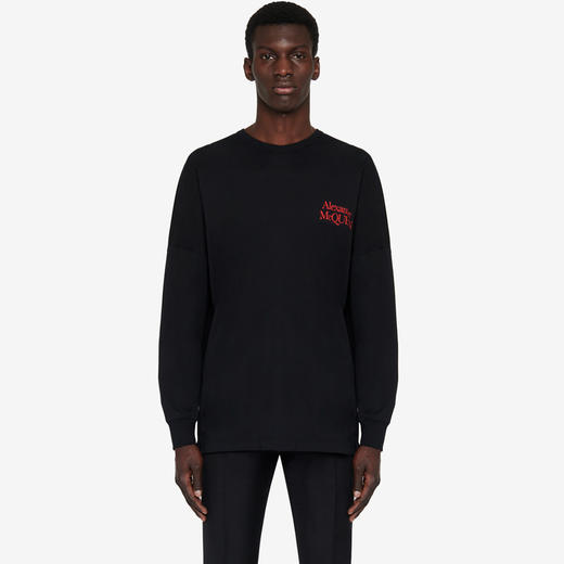 ALEXANDER MCQUEEN 亚历山大.麦昆 男士字母标识印花圆领长袖T恤 黑色 759388 QVZ25 0901 商品图1