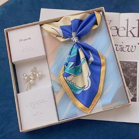 【甄珠贝·时尚高级感系列】心意满满的丝巾礼盒！70*70cm双面异色丝巾，蜻蜓淡水胸花和施华洛丝巾扣组合