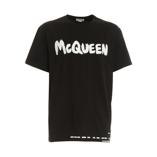 ALEXANDER MCQUEEN 亚历山大.麦昆 男士棉质字母徽标印花圆领短袖T恤 黑色 622104 QTZ57 0901 商品图0