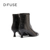 DFuse冬方头细跟弹力瘦瘦靴高跟短靴女显高显瘦绒面DF34116105 商品缩略图6