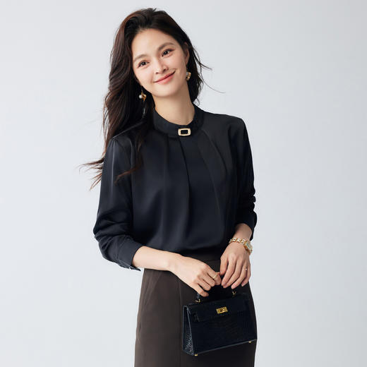 【知性优雅】罗蒙女式长袖衬衫舒适百搭商务通勤圆领长袖衬衫女 商品图4