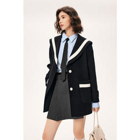 【严选】诗凡黎冬学院风海军领设计撞色边设计双面呢大衣SE9170091