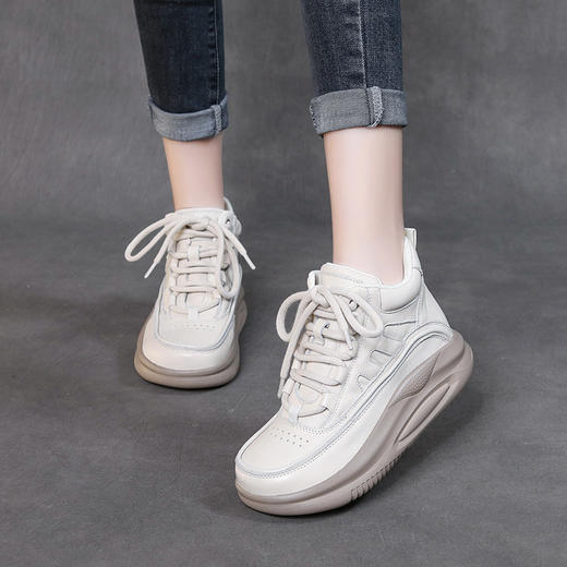 高帮厚底短靴，秋冬季新款韩版白色松糕鞋运动休闲老爹鞋FD23636 商品图0