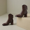 棕色小短靴，女款春秋新款娃娃头粗跟法式瘦瘦裸靴黑色马丁靴BXJ-952-8 商品缩略图7