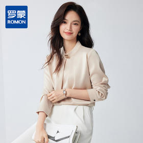 【知性优雅】罗蒙女式长袖衬衫舒适百搭商务通勤圆领长袖衬衫女