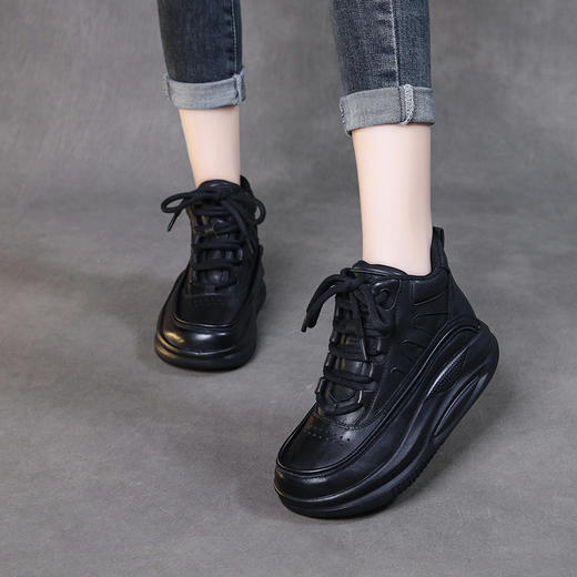 高帮厚底短靴，秋冬季新款韩版白色松糕鞋运动休闲老爹鞋FD23636 商品图3