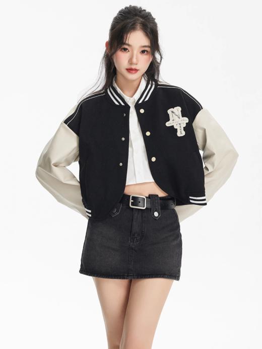 NTOT/NOTWT22182/弧形下摆撞色拼接短款棒球服 商品图1