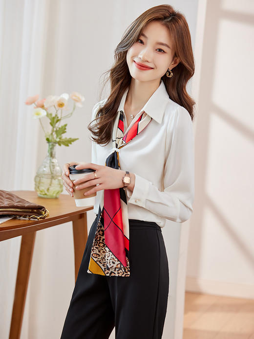 姜黄色长袖衬衫，早秋季设计感小众休闲通勤上衣职业轻熟套装QL-Q-6901 商品图1