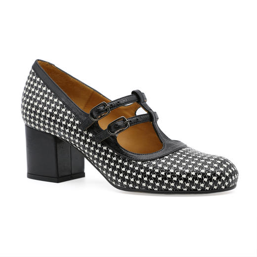 #限时特价#西班牙原产优雅舒适时尚经典MaryJane玛丽珍款女时装鞋22447-黑白千鸟格 商品图1