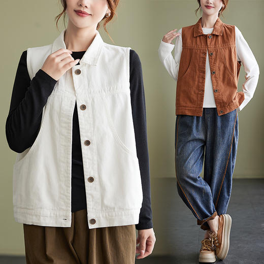 SMZ10006 2023秋新款文艺无袖马甲女士单排扣气质叠穿Polo领开衫马夹背心潮 商品图2