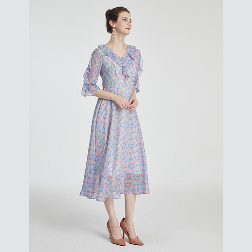 司歌波点荷叶雪纺显瘦中袖连衣裙A881276 商品图2