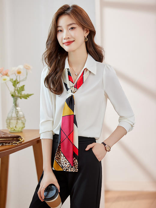 姜黄色长袖衬衫，早秋季设计感小众休闲通勤上衣职业轻熟套装QL-Q-6901 商品图4