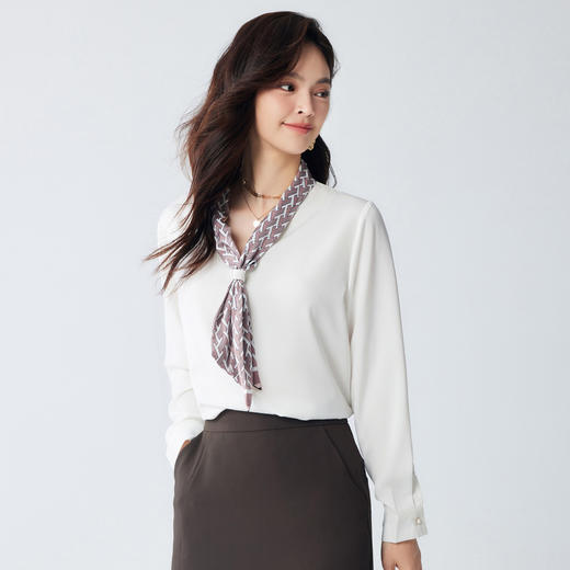 【精致干练】罗蒙春秋款女式长袖衬衫知性优雅简约大方商务日常衬衫女 商品图1