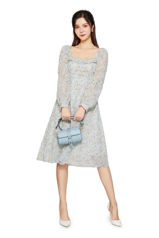 Le Malene 浅蓝色碎花雪纺连衣裙 9598 商品图0