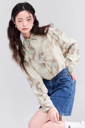 WESTLINK/西遇 艺术抽象印花长袖百搭衬衫上衣 17105