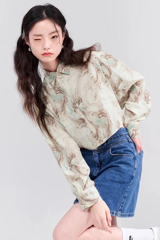 WESTLINK/西遇 艺术抽象印花长袖百搭衬衫上衣 17105 商品图0
