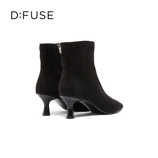 DFuse冬方头细跟弹力瘦瘦靴高跟短靴女显高显瘦绒面DF34116105 商品图3
