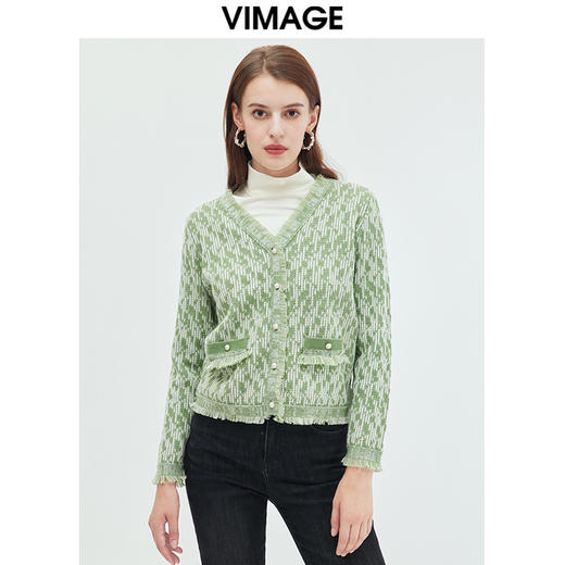 VIMAGE纬漫纪秋季新款羊毛时尚通勤气质百搭短款针织开衫VC2301216 商品图5